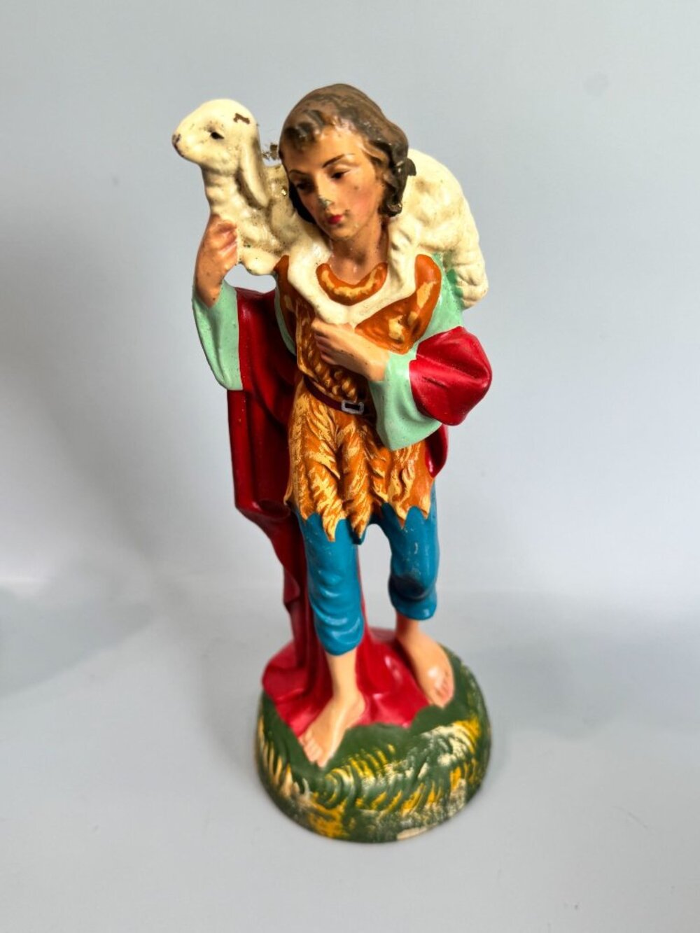 Vintage Italy Paper Mache Shepherd w Sheep Nativity Figure 8" Scale - Picture 3 of 11